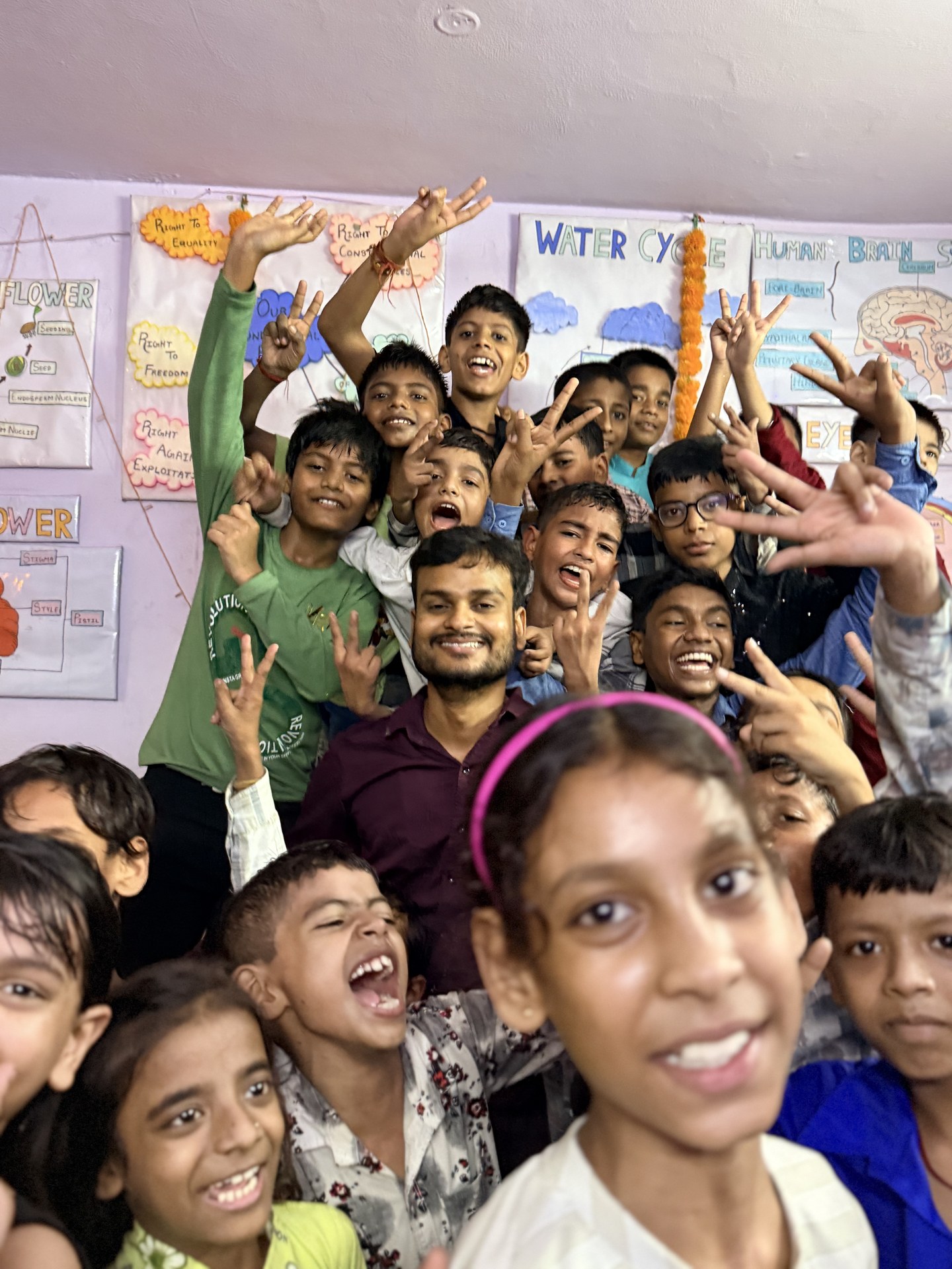 SCC Classes students and teachers celebrating together at the Tughlakabad Extension centre