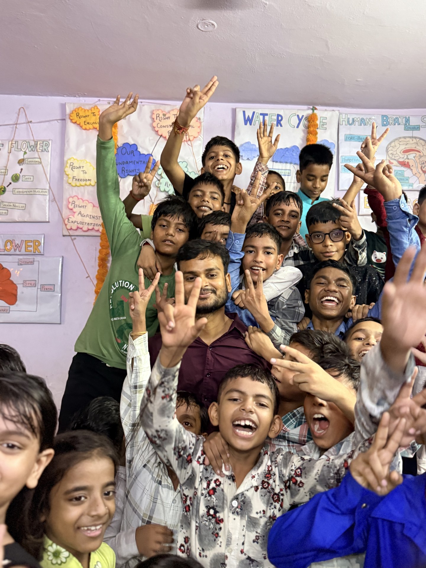 SCC Classes students and teachers celebrating together at the Tughlakabad Extension centre